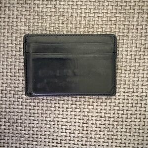 Coach Leather Card Case Slim Wallet Black Magnetic Money Clip Cardholder Minimal